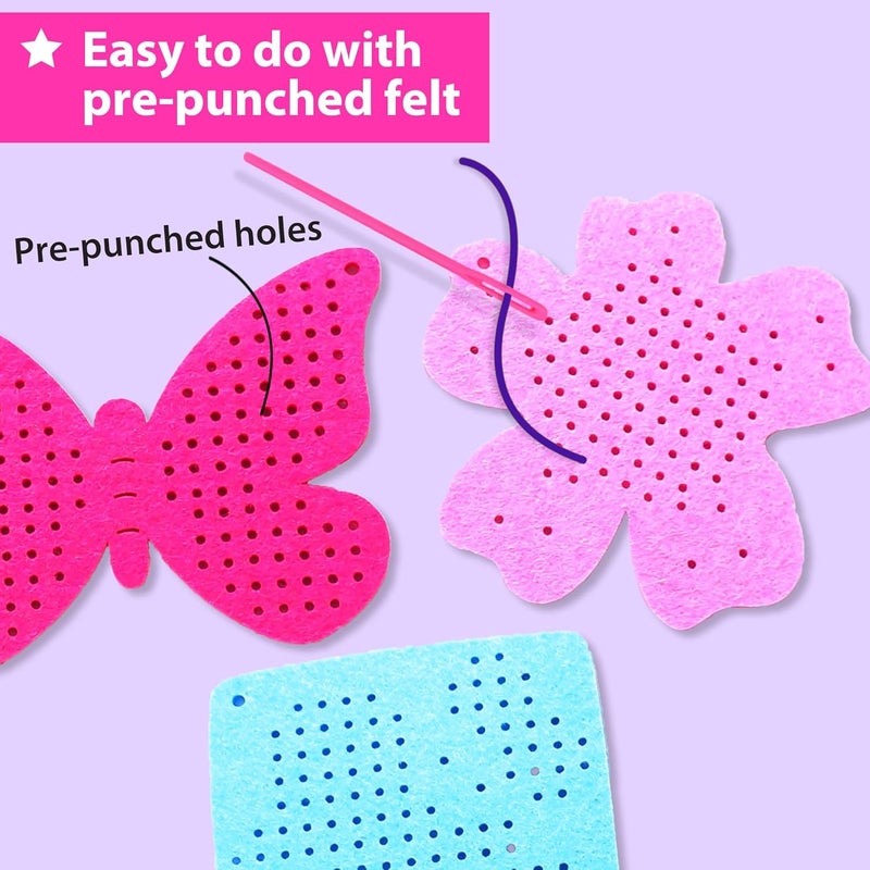 KRAFUN Cross Stitch Kits for Kids Beginners, 4 Cross Stitching Keyrings Arts & Crafts with Butterfly and Flower, Needlepoint Embroidery Kit for Girls 5-13 Craft Kit Backpack Charms, Ornaments - Image 4